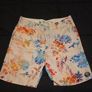 Vans Men's Floral Print Shorts - Blue, Orange, Red
